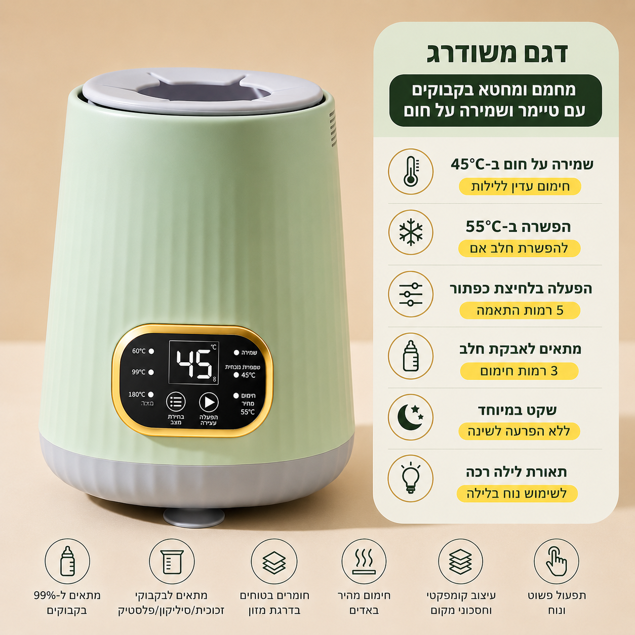 🍼 מערבל חלב חכם עם בקרת טמפרטורה להכנה מושלמת