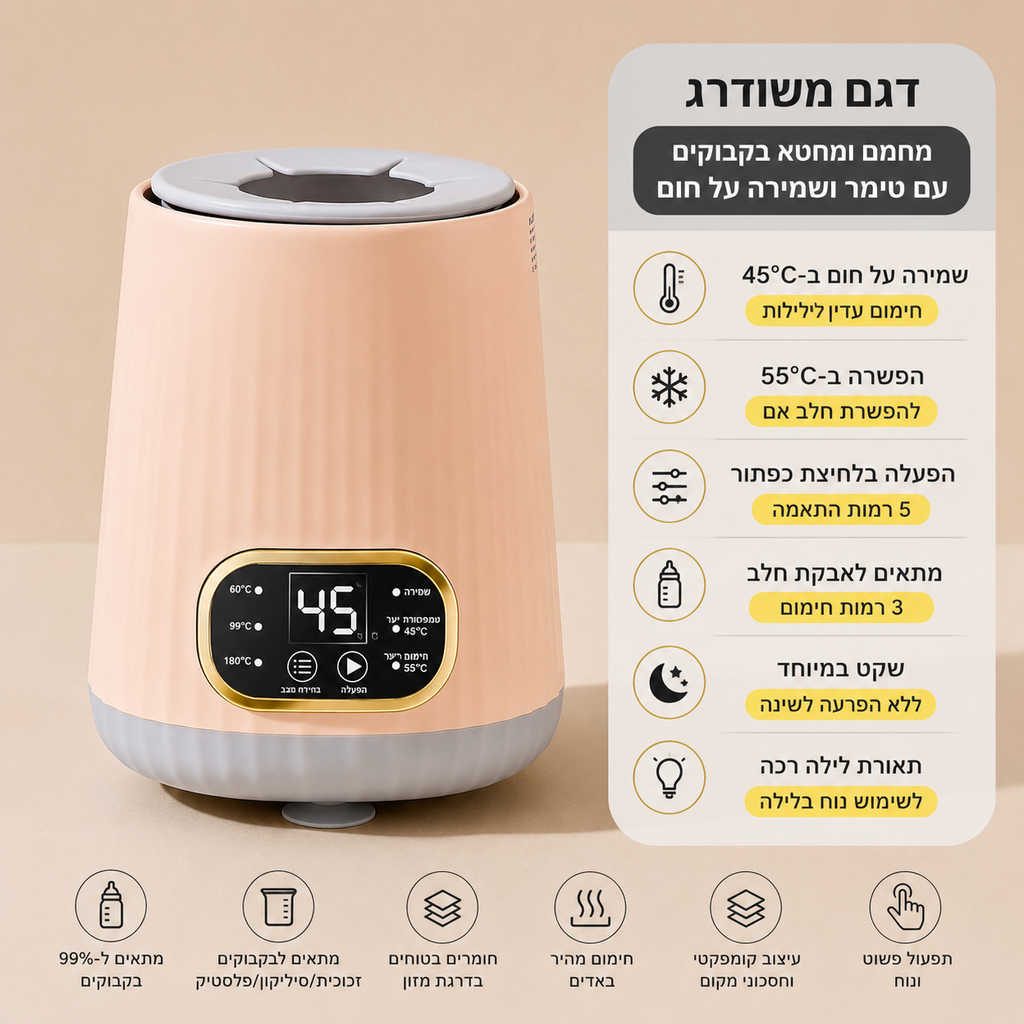 🍼 מערבל חלב חכם עם בקרת טמפרטורה להכנה מושלמת
