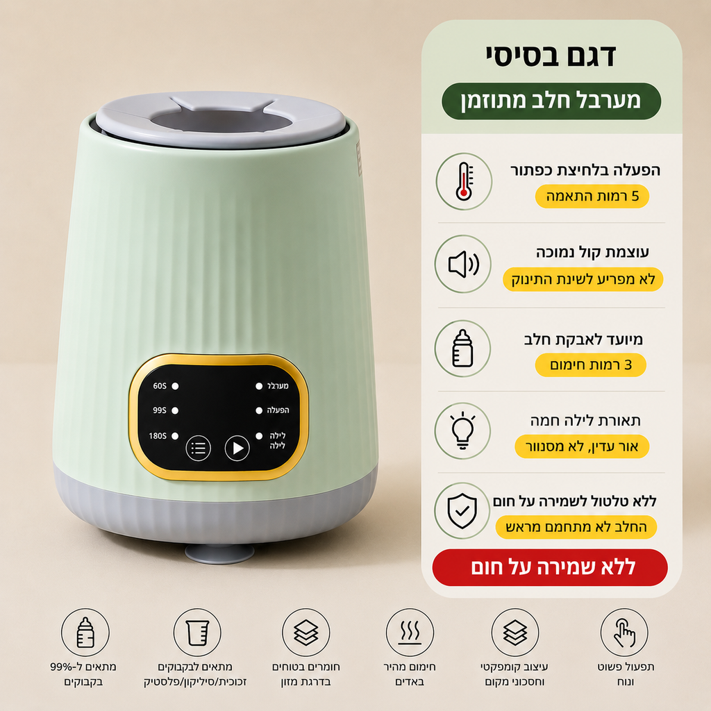 🍼 מערבל חלב חכם עם בקרת טמפרטורה להכנה מושלמת