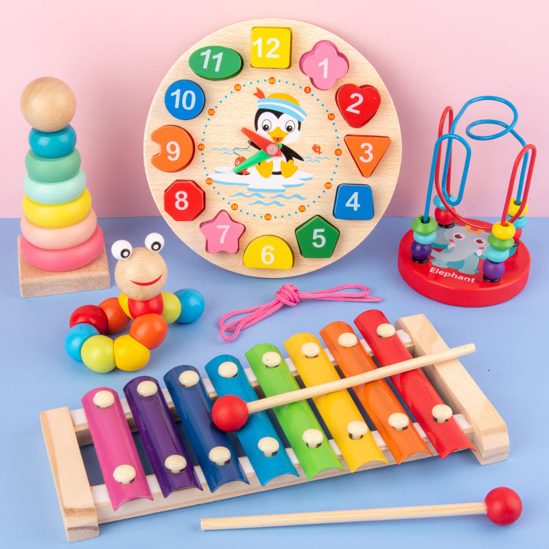 ערכת למידה מעץ עם קסילופון ושעון התפתחותי